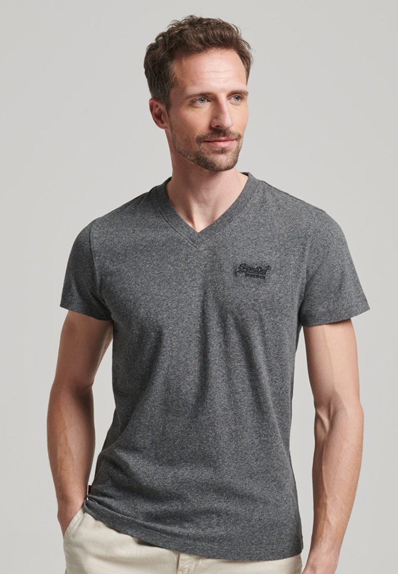 Superdry VINTAGE LOGO VNECK TShirt print black grit/dunkelgrau