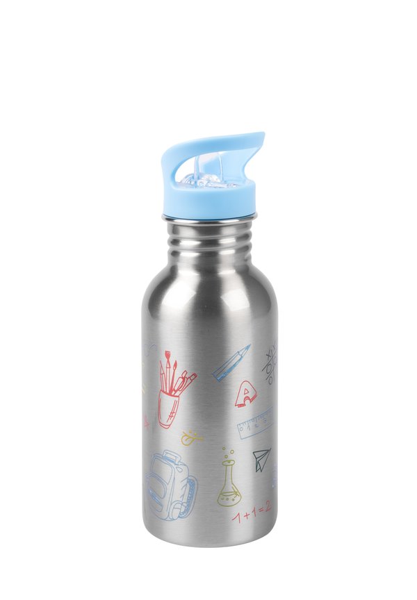 BACK TO SCHOOL - MIT STROHHALM 500 ML - Trinkflasche - silber