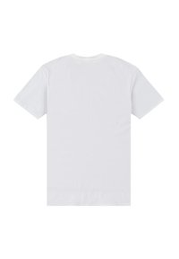 Biała bawełniana koszulka z krótkimi rękawami i okrągłym dekoltem. Materiał wydaje się gładki, bez widocznych wzorów czy grafik.