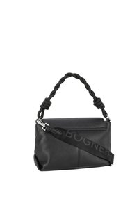 Borsa a mano in pelle nera con finitura strutturata. Dotata di manico intrecciato e di una tracolla in tessuto con la scritta "BOGNER" stampata. Forma rettangolare compatta.