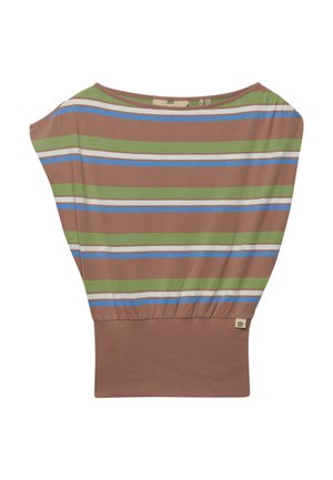 Superdry & Co, SUPERDRY DEEP RIB STRIPE BARDOT TOP.. - Print T-shirt - brown green stripe