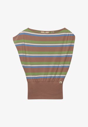 Superdry & Co, SUPERDRY DEEP RIB STRIPE BARDOT TOP.. - Print T-shirt - brown green stripe