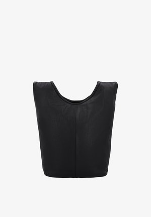 Schwarze weiche Leder-Tasche mit weit geöffnetem oberen Abschluss und glatter, strukturierter Oberfläche.