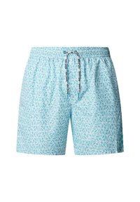 Lyseblå badeshorts med hvidt cirkelmønster og hvid snøre med sort "Pepe Jeans" tekst.