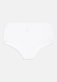 White cotton hipster briefs featuring a smooth elastic waistband and seamless edges for comfort, with a classic, minimalistic design.