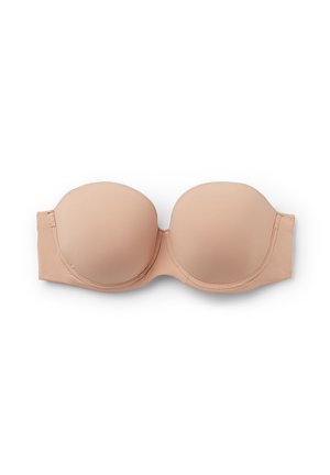 Nackter, trägerloser BH mit vorgeformten Cups, glattem Textil und Unterwäschestütze. Verfügt über keine sichtbaren Nähte und einen nahtlosen Bund.