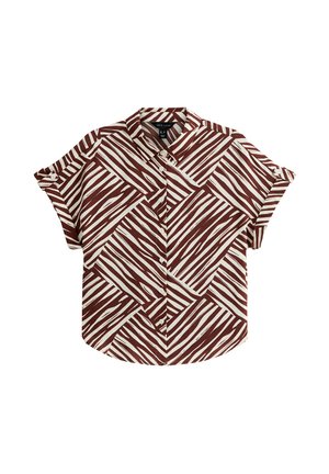 Camicia a maniche corte con bottoni, con un motivo a righe marroni e crema, dotata di un colletto e una vestibilità rilassata. Tessuto testurizzato.