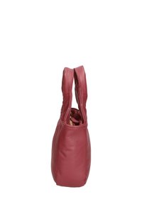 Borsa in pelle rossa con due manici superiori, finitura morbida al tatto, forma arrotondata e design a bocca aperta. Nessuna tasca esterna visibile.