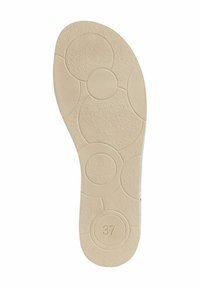 Beige insole with a textured surface, featuring circular patterns and a size marking "37" on the bottom. Smooth edges tapering.