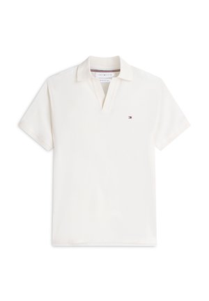 Witte polo met korte mouwen, geribbelde kraag, knoopsluiting en klein Tommy Hilfiger-logo op de linkerborst.