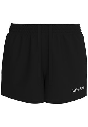 Μαύρα σορτς με ελαστική μέση και κορδόνι, με λευκό λογότυπο Calvin Klein στο κάτω δεξί πόδι.