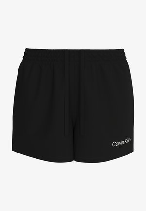 Μαύρα σορτς με ελαστική μέση και κορδόνι, με λευκό λογότυπο Calvin Klein στο κάτω δεξί πόδι.