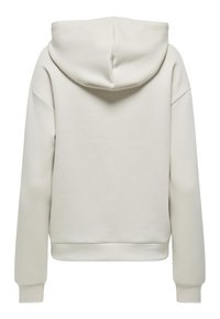 Light beige hoodie with a spacious hood, ribbed cuffs, and hem. Soft, smooth fabric with a relaxed fit and minimal seams.