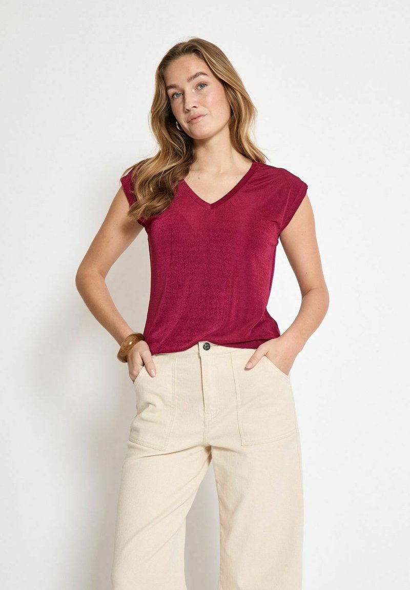 Desires BOB SHORTSLEEVE SHIMMER - Jednoduché tričko - rhododendron red