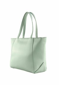 Borsa tote in pelle verde menta con due manici, un'apertura ampia e una forma strutturata, caratterizzata da linee pulite e senza decorazioni visibili.