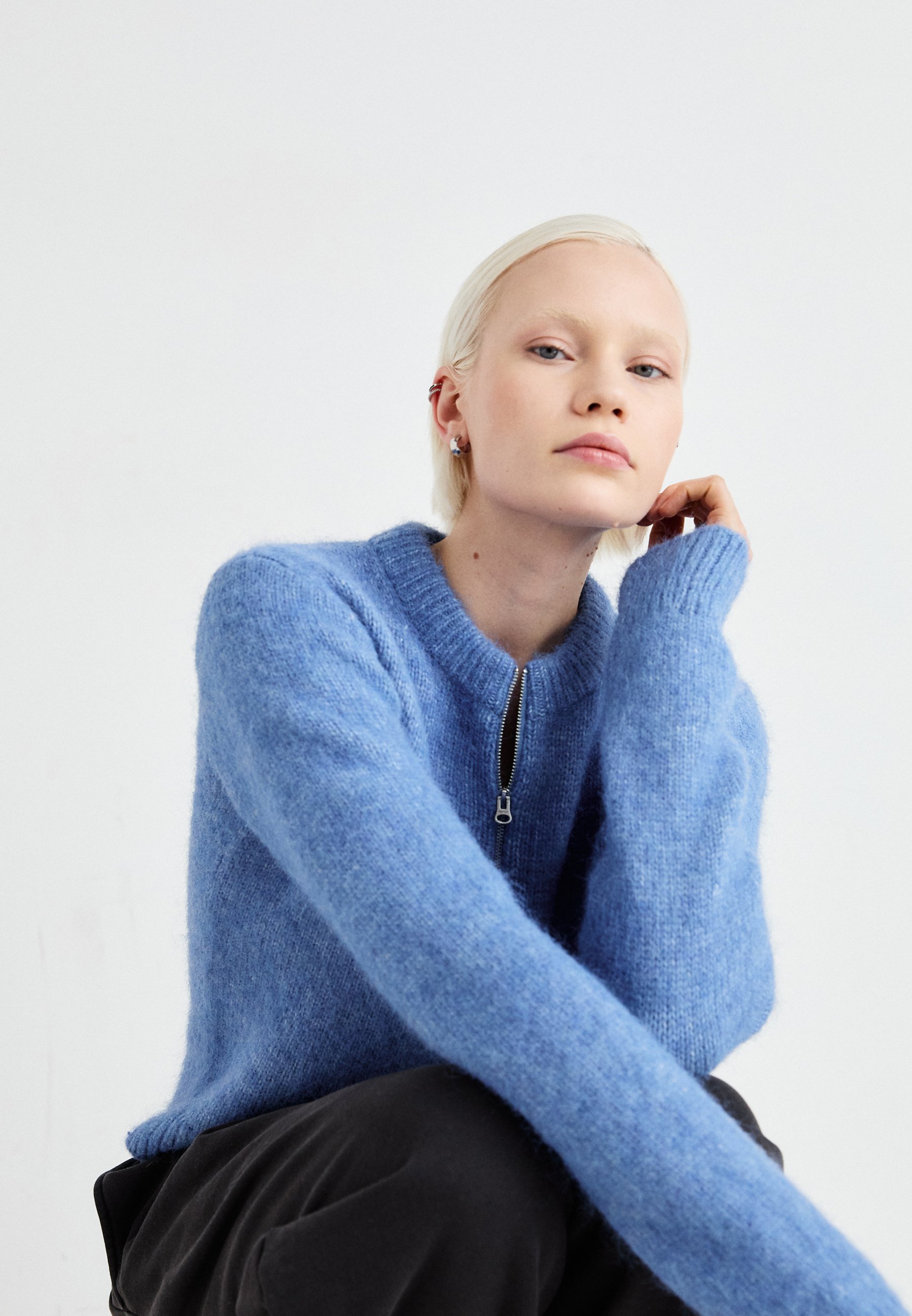 Weekday ODORA ZIP CARDIGAN - Cardigan - blue/blå - Zalando.no