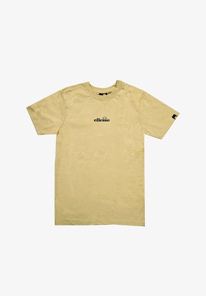 Light beige cotton t-shirt with short sleeves. Features a black "ellesse" logo at the chest and a small black label on the left sleeve.