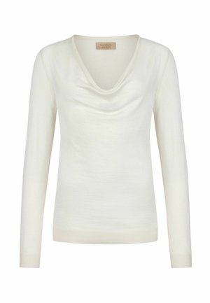 Maglione a maniche lunghe color crema con scollo ampio a mantella e orlo e polsini a coste.