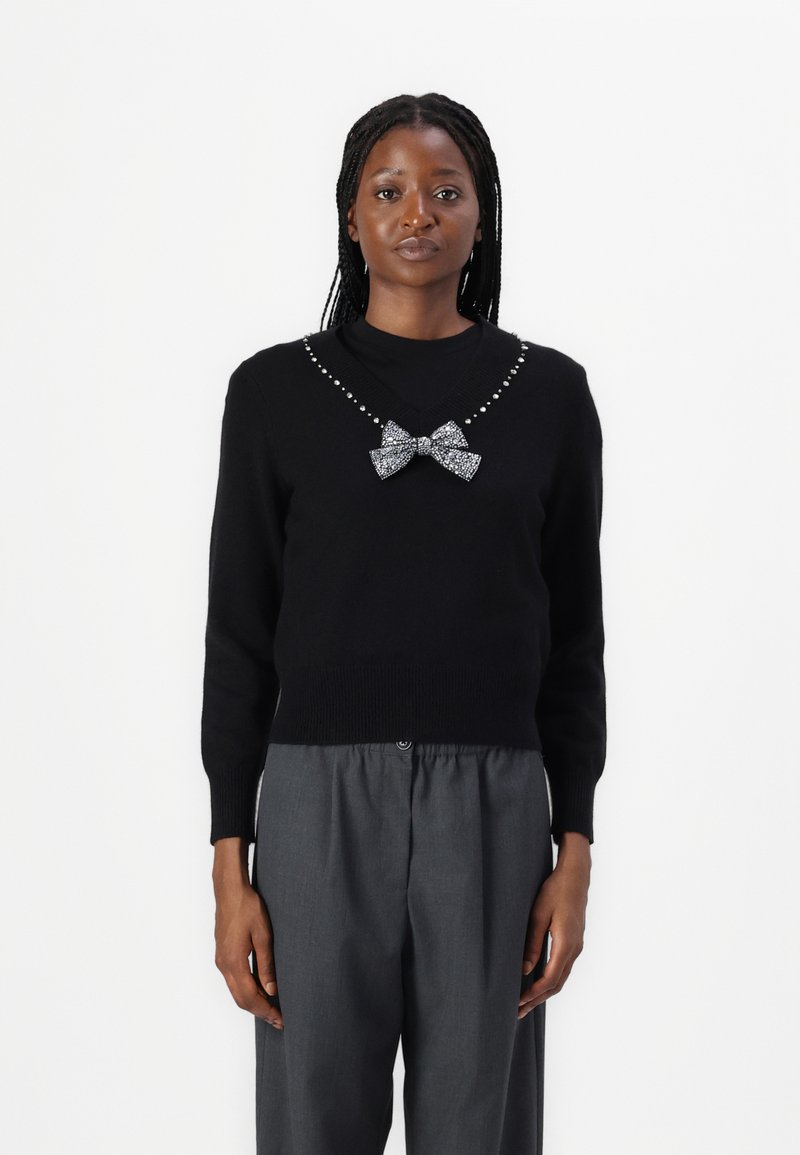 kate spade new york EMBELLISHED V NECK - Džemperis - black