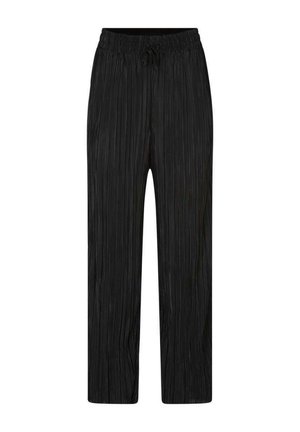 Pantalon large noir plissé avec taille élastique et cordon de serrage, présenté sur un fond blanc.