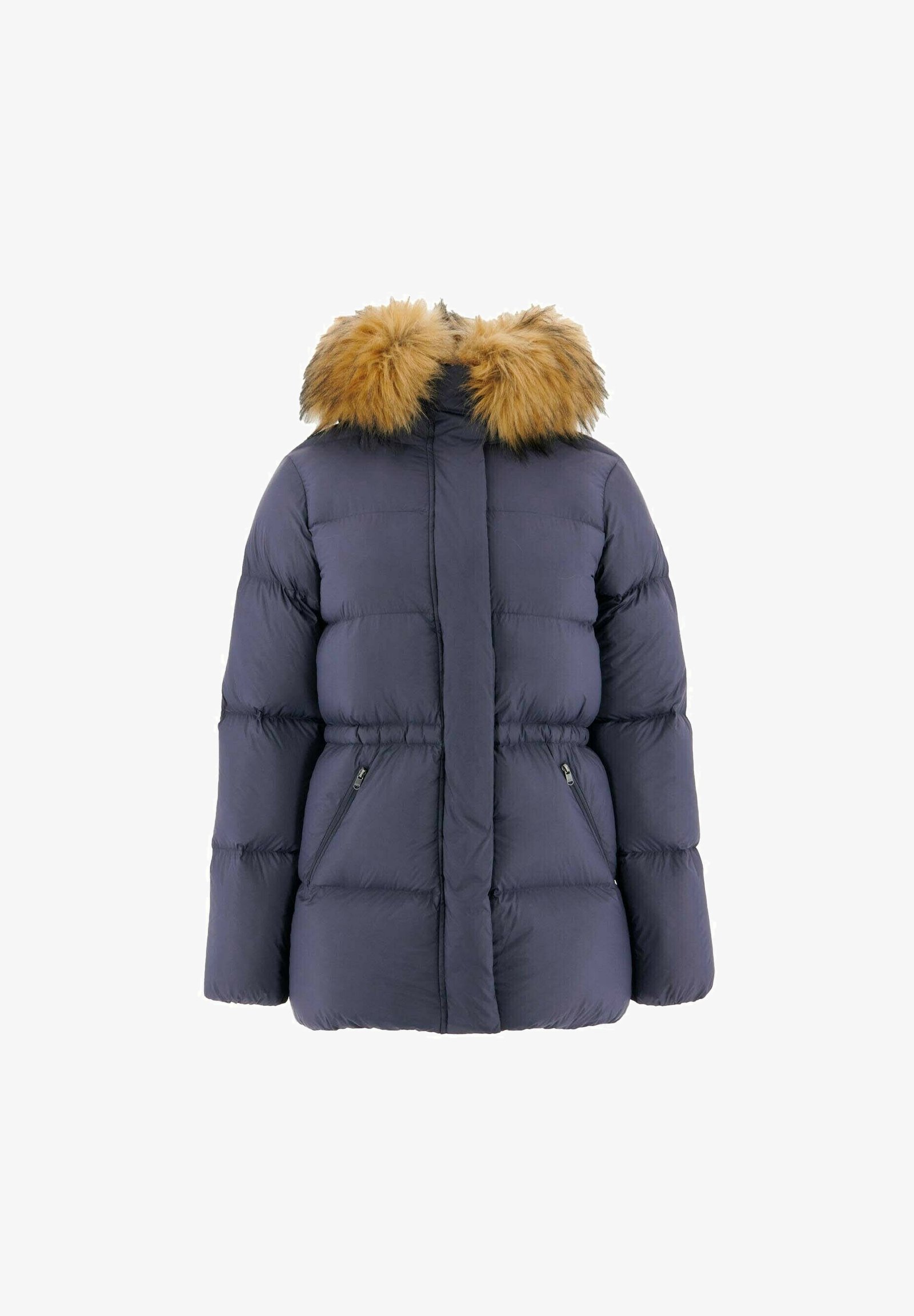 Doudoune Femme Bleu Marine Capuche Fourrure Capuche Fourrure