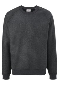 Sweat-shirt à manches longues gris foncé avec col rond, poignets et ourlet côtelés, fabriqué en tissu doux, design uni.