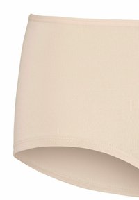 Culottes hipster beige clair en tissu ribbé extensible. Dotés d'une taille lisse et d'une coupe droite au niveau des jambes.