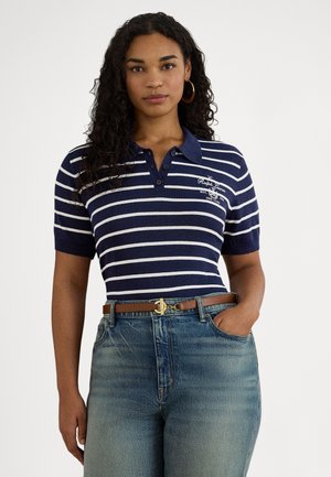 STRIPED COTTON-BLEND POLO - Bluză polo - refined navy/white