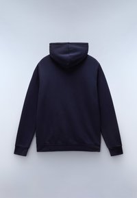 Felpa con cappuccio di colore blu navy realizzata in morbido materiale, caratterizzata da una vestibilità comoda, polsini e orlo a coste con una texture liscia.