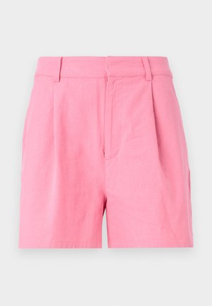 Różowe szorty wykonane z bawełny o gładkiej fakturze, z plisami, elastycznym pasem i bocznymi kieszeniami dla zwiększonej funkcjonalności.