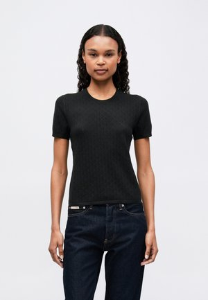 CAP SLEEVE POINTELLE BABY TEE - Tričko s potlačou - black