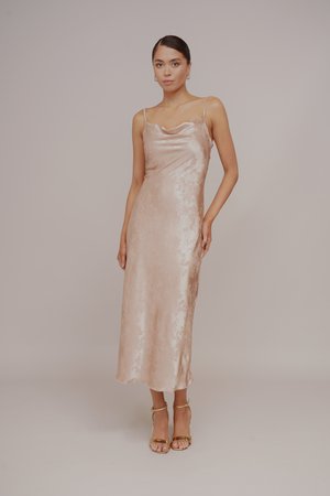 WAL G TALL CARA COWL NECK FLORAL MIDI DRESS - Cocktailkjole - champagne