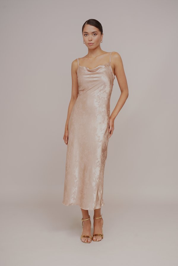 CARA COWL NECK FLORAL MIDI DRESS - Cocktail dress / Party dress - champagne