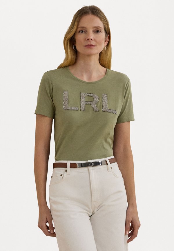 BEADED LOGO COTTON JERSEY TEE - Print T-shirt