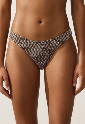 OYSHO, FLORAL JACQUARD U-CUT MEDIUM-COVERAGE BIKINI BRIEFS - Bas de bikini - dark brown