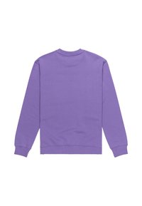 Purple sweatshirt with a crewneck, long sleeves, and ribbed cuffs. Made from soft fabric with a smooth texture. Fully plain without patterns.