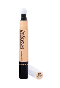 Correttore in stick con una punta applicatrice rotonda e morbida. Texture cremosa, colore beige con etichetta "02 Simply Nude", dotato di meccanismo a twist e base nera.