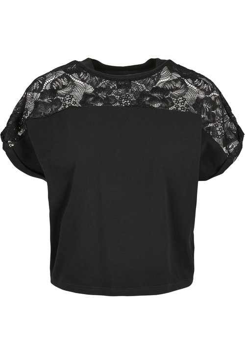 Urban Classics LADIES CROPPED LACE HEM TEE - T-shirt con