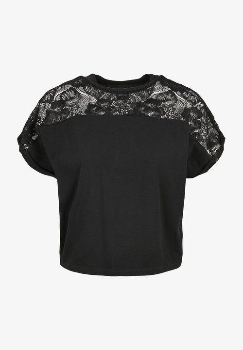 Urban Classics LADIES CROPPED LACE HEM TEE - T-shirt con Urban Classics LADIES CROPPED LACE HEM TEE - T-shirt con