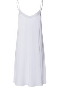 Abito bianco senza maniche con spalline sottili, realizzato in morbido tessuto. Design fluido con una leggera forma ad A e una trama liscia.