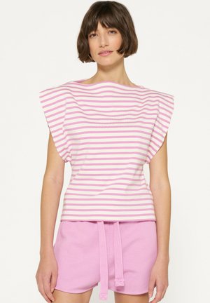 10DAYS SQUARED PROUD STRIPES - T-shirt con stampa - ecru violet