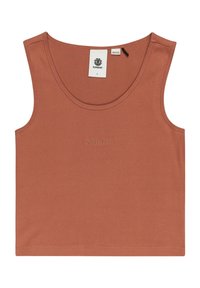 Débardeur couleur rouille en tissu côtelé. Il présente un col arrondi et un logo "element" brodé sur le devant.