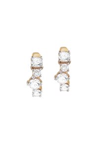 Boucles d'oreilles en or et en argent avec trois pierres en zircon cubique transparentes, disposées verticalement. Finition lisse, métal poli et fermoir sécurisé.
