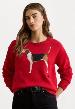 INTARSIA-KNIT FOXHOUND COTTON SWEATER - Pulover - ralph red multi
