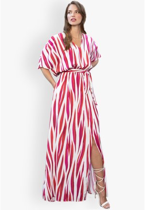 SPLIT FRONT - Maxi dress - red on white mystic flames