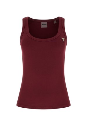 Rebrasti bordo majica na bretele s okruglim izrezom, uskog kroja, i malim trokutastim logotipom na lijevoj strani prsnog koša. Mekana tekstura tkanine.