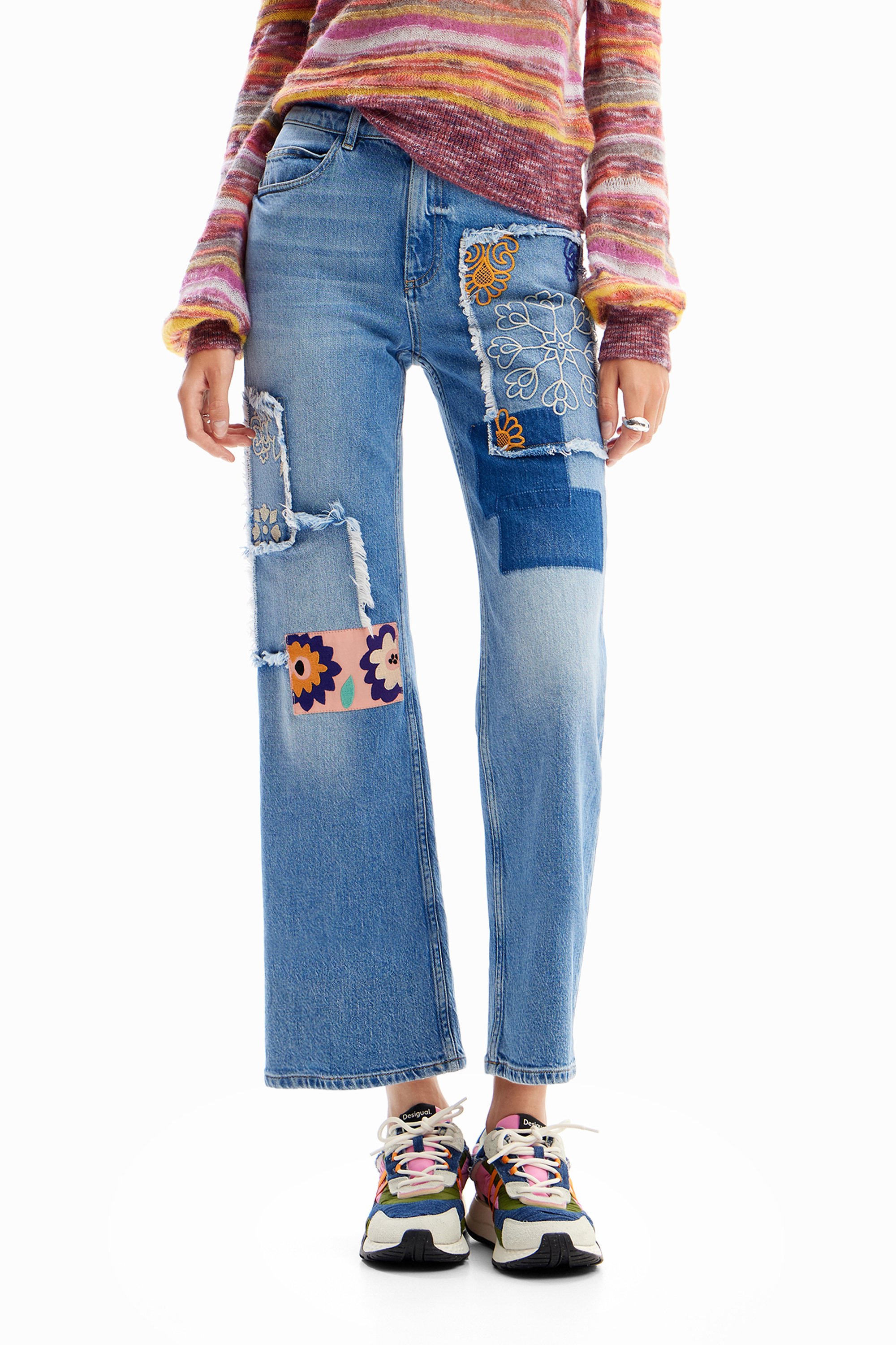 Desigual Jean Ballon À Motifs En Coton Mélangé Femme De Coloris Bleu