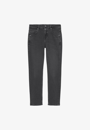 Jeans in denim nero con fit dritto, dotati di chiusura con bottone e zip, cinque tasche e leggero scolorimento per aggiungere texture.