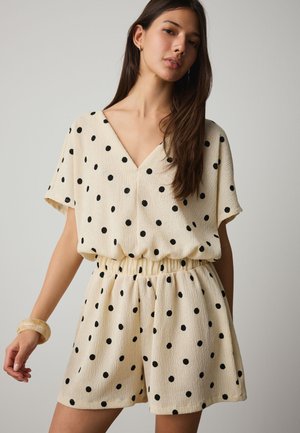 Next, SHORT SLEEVED V-NECK - Jumpsuit - black ecru polka dot