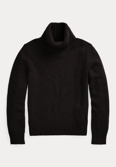 Czarny sweter z golfem wykonany z teksturowanej dzianiny. Posiada wysoki, prążkowany kołnierz oraz prążkowane mankiety i dół, zapewniające dopasowane wykończenie.